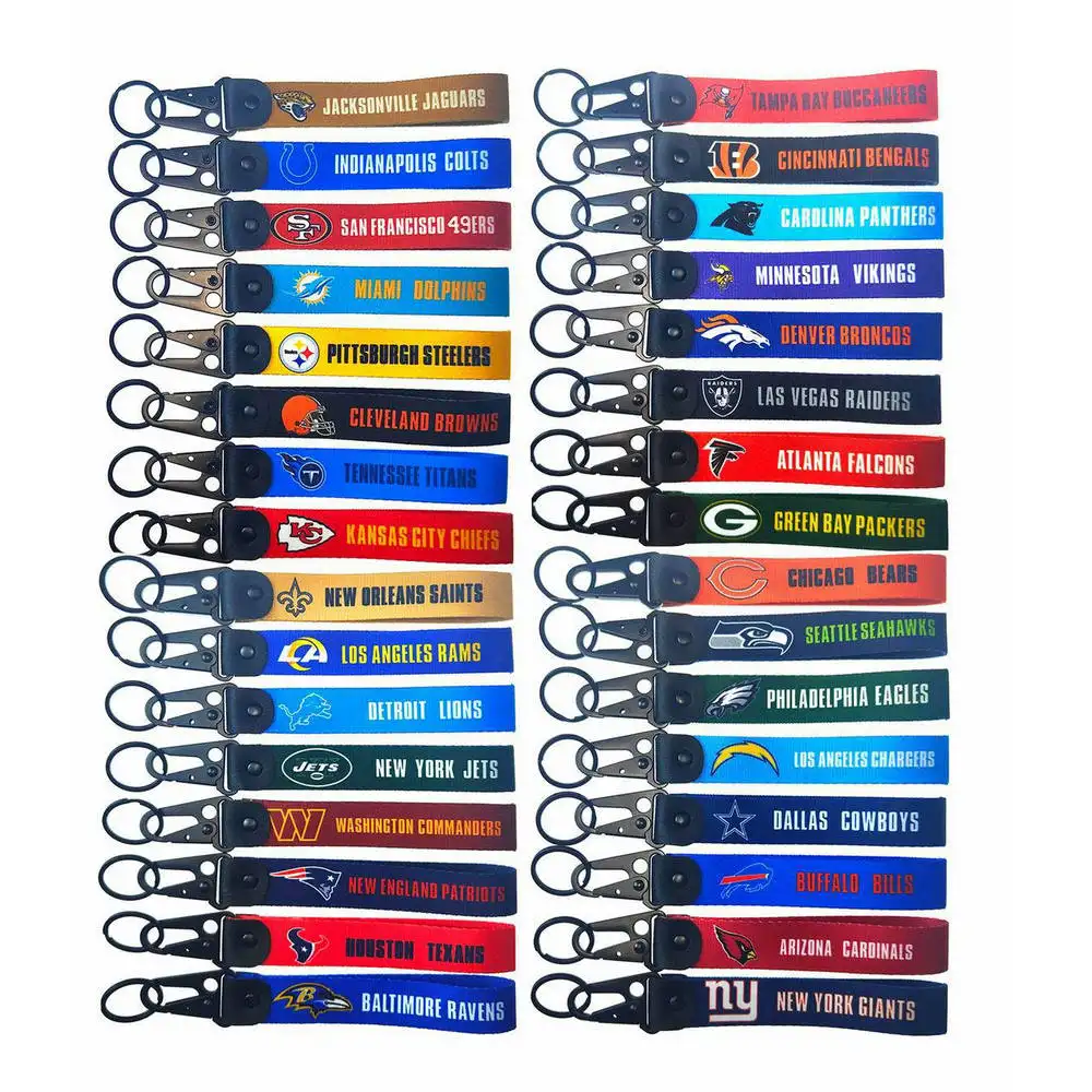 Изготовленный на заказ NFL Карабин брелок ремешок из полиэфирной ткани тканый ремешок на запястье логотип футбольной команды бирка для ключей