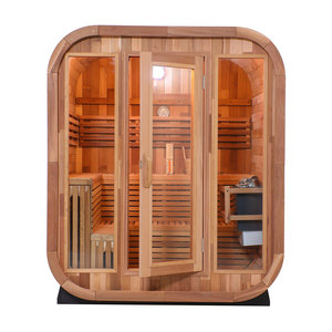 Sauna Exterior Moderna Cuadrada de Cedro Rojo, Sauna Ecológica Comercial con Estufa para 4-6 Personas, Sauna de Vapor Húmedo - Product Image 1