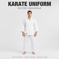 Uniforme de karaté en gros respirant et infroissable, personnalisable avec logo, échantillon disponible pour enfants et adultes, idéal pour l'entraînement en dojo et les arts martiaux.