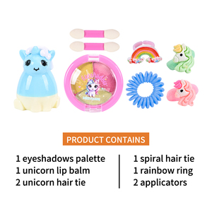 Ensemble de <span class=keywords><strong>maquillage</strong></span> pour enfants <span class=keywords><strong>Licorne</strong></span> : Poudre, palette de fards à paupières, baume à lèvres, élastiques à cheveux, bague <span class=keywords><strong>arc</strong></span>-<span class=keywords><strong>en</strong></span>-<span class=keywords><strong>ciel</strong></span> – Kit cosmétique de jeu d'imitation sûr et non toxique - Product Image 6