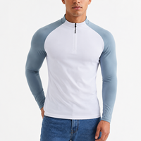 Haut de performance pour homme à manches longues, ajusté, avec quart de zip contrastant, respirant et extensible, pour l'entraînement, la gym et la course, conception OEM personnalisée
