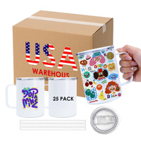Mug isotherme à double paroi en acier inoxydable de 12 oz avec poignée, lot de 25, pour voyage, entrepôt USA
