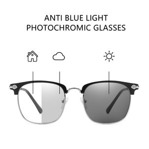 Gafas fotocromáticas para hombre y mujer, unisex, negro, ceja, oro, plata, metálico, medio marco transparente, lentille, photogrey, antireflejos - Product Image 5