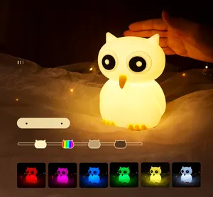 USB şarj edilebilir sevimli baykuş dokunmatik gece lambası çok renkli Led ışık silikon jel Pat gece lambası çocuk yatak odası için masa ışığı