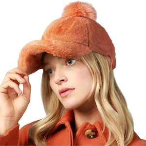 Fur Baseball <b>Cap</b> Fleece Unisex Adjustable Lightweight Curved Brim <b>Winter</b> Hat - Product Image 1