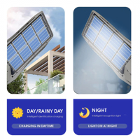 Nouveauté, lampadaire solaire bifacial LED de sécurité, étanche IP65, double face, charge solaire, boîtier ABS, 300W 500W 800W