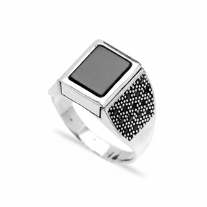 Square Agate Gemstone Round Black Zircon Stone Design Ottoman <b>Men's</b> <b>Ring</b> Turkish Handmade Wholesale Authentic <b>Silver</b> <b>Men</b> <b>Ring</b> - Product Image 2