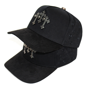 Mũ bóng chày nam khung đen Veracap chất liệu satin, thêu kim loại tùy chỉnh logo đá pha lê, chất liệu vải lộn cotton phổ biến HBA54 - Product Image 5