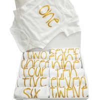 Conjunto de regalo de verano de una pieza para recién nacido, pelele de algodón 100% con estampado dorado y manga corta con botones a presión, embalaje en caja.
