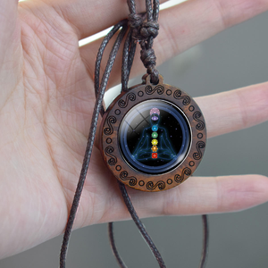 Конвертируемое колье на длинное ожерелье с деревянной подвеской пентаграммой Мандала Ом АУМ Хамса рука для йоги медитации подарок ручной работы - Product Image 6