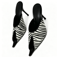 Nouvelles sandales sexy pour femmes à imprimé zèbre en crin de cheval, mules à bout pointu, talons hauts, pantoufles à coupe large, chaussures léopard