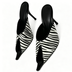 Novo Estilo Sandálias Femininas de Salto Alto com Estampa de Zebra e Pelo Sintético, Mules Sexy de Bico Fino, Ajuste Amplo, Sapatos Estilo Leopardo - Product Image 4