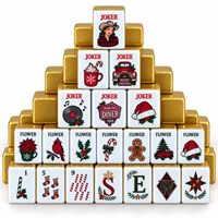 Nouvelles tuiles de mahjong américaines en acrylique haut de gamme à 4 couches, 160 tuiles, motif thème Noël, dos doré 32*23*15mm, 2026