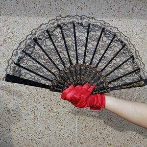 Abanico de mano de plástico con encaje floral vintage y patrón español, plegable, con diseño de corazón pintado, para fiestas de cumpleaños de verano, fiestas de té, regalo para niñas, música - Product Image 5