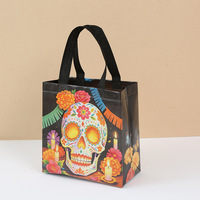 Sac fourre-tout imperméable en non-tissé laminé PP avec imprimé crâne de dessin animé pour Halloween et Jour des Morts, sac de courses, pochette de fête