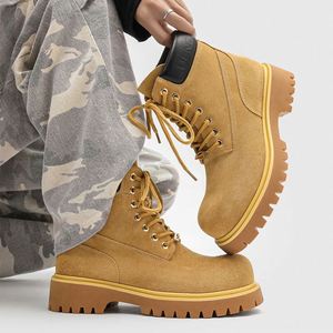 Bottes d'extérieur unisexes de qualité supérieure mi-mollet pour l'automne et l'hiver, bottes de travail élégantes et sécuritaires à lacets, bottes de neige à semelle épaisse - Product Image 3