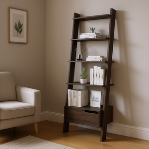 DEPOT E-SHOP Libreria Kobe a Scala in Noce Scuro con 5 Ripiani e 1 Cassetto, Arredamento per Soggiorno - Product Image 2