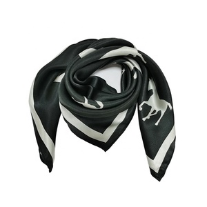 NO MOQ Custom <strong>White</strong> Horse <strong>Black</strong> Headband Hair Bandana Square Neck Pure Silk <strong>Scarf</strong> for Women - Product Image 1