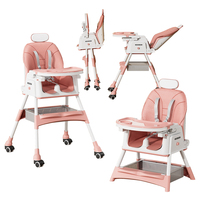 Chaise Haute Bébé Pliante et Réglable 3-en-1, Convertible pour Repas