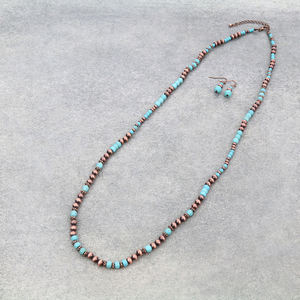 Batı tarzı özelleştirmek el yapımı 30 inç Navajo inciler turkuaz boncuk uzun zincir kolye ile küpe seti - Product Image 2