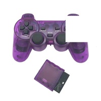 Pengontrol Nirkabel 2.4G untuk Plays2 Double Shock Dual Vibration Twin Shock Gamepad untuk P2 Transparansi Hitam Solid