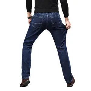 High Quality Plus Size Men's Fleece Jeans Big Tall Straight Style Casual Pants with Fabric Material Selvedge Pattern Pockets