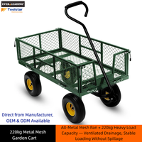 Chariot de jardin à 4 roues en maille métallique, capacité de charge de 220 kg, plateforme de 960x500x250 mm, roues pneumatiques, poignée pliable, chariot de transport d'outils
