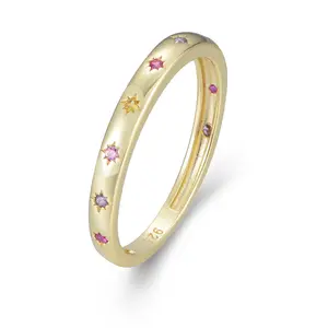 Laodun แหวน S925เครื่องประดับแฟชั่นผู้หญิงแหวนเพชร CZ ดีไซน์เรียบง่ายแหวนเงินแท้ Vermeil