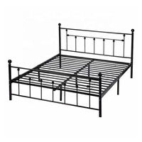 Cadre de lit en métal, design en fer forgé, taille double/queen, moderne, blanc/noir, KD, montage facile, meubles de chambre à coucher, 100