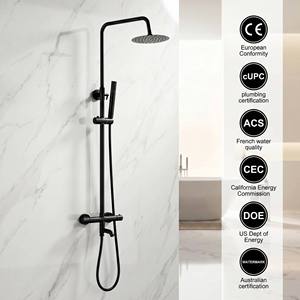 Juego de sistema de ducha termostática redondo negro mate para baño, con grifo de lluvia de <span class=keywords><strong>3</strong></span> funciones para bañera y mezclador de mano. - Product Image 2