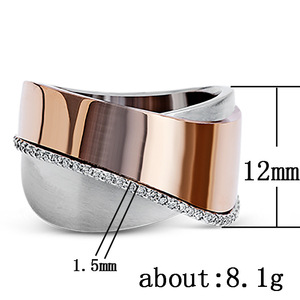 Anello a Doppio Strato per Donna, Placcato in Oro Rosa, Bicolore con Micro Pavé di Zirconi, Gioiello alla Moda - Product Image 3