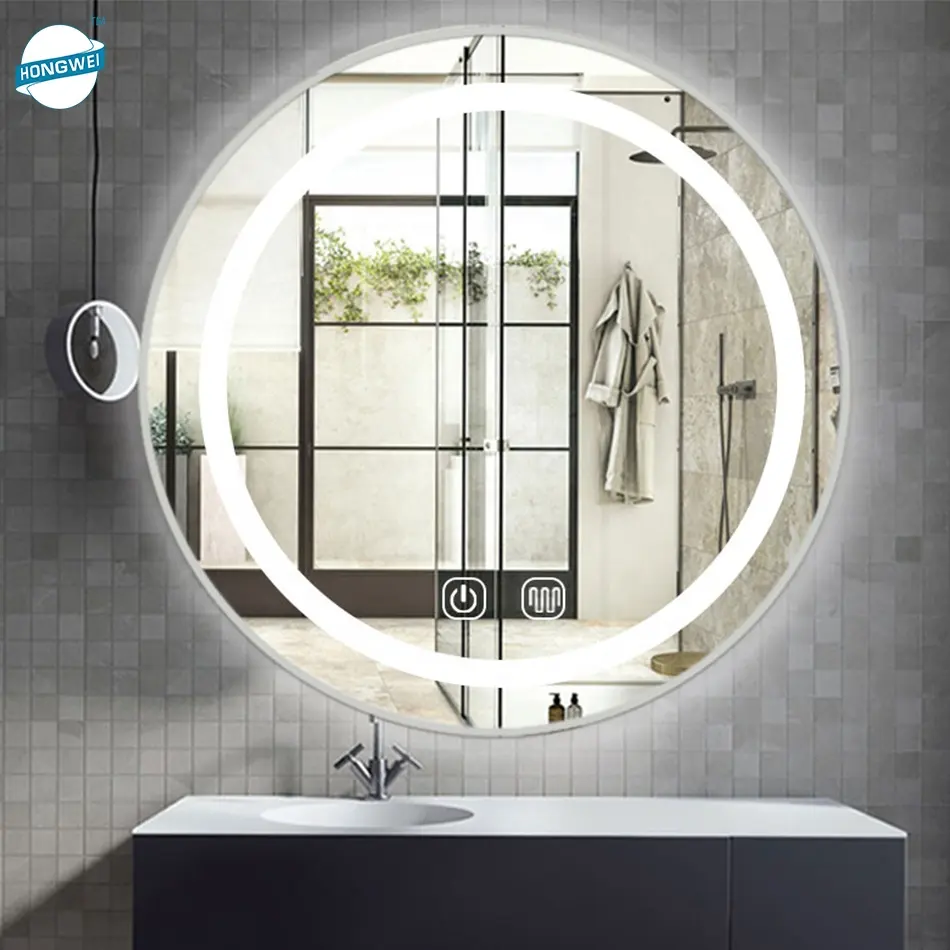 Espelho de parede retangular com luz led, tela touch, retroiluminação inteligente, para banheiro, com luz