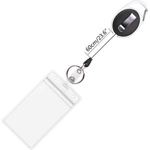 Hotsale Retractable Carabiner Holder Reel <b>Clip</b> With Vertical Waterproof Id <b>Badge</b> Card Pouch Sleeve - Product Image 5