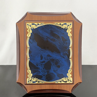 Plaque de certificat en bois brun vierge avec plaque dorée et bleue MH-FJ0135
