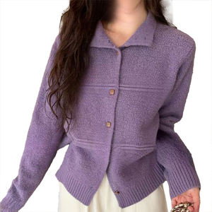 Elegant Socialite Stand Collar Convertible Lapel Knit <b>Cardigan</b> Women Temperament Versatile Sweater <b>Coat</b> Multi-Color Optional - Product Image 1
