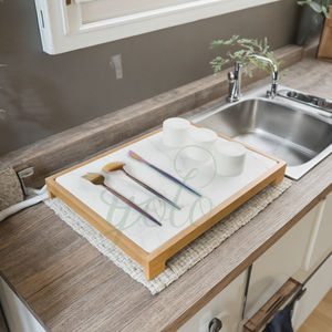 Nouveau Polyvalent Grand Pliable Rapide Pliable Bambou Bois Diatomite Pierre Plat Tapis De Séchage Instantané pour Comptoir De Cuisine avec Pieds - Product Image 1