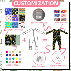 Pijamas de Bambú Viscosa con Estampado Personalizado al por Mayor, Mameluco de Bambú Orgánico con Doble Cremallera para Bebés, Ropa de Bambú para Dormir para Niños Pequeños - Product Image 4