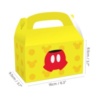 Huancai 12 boîtes à friandises en papier rouge, jaune et noir avec motif Mickey, pour gâteaux, cadeaux, friandises, pour les fournitures de fête d'anniversaire des enfants