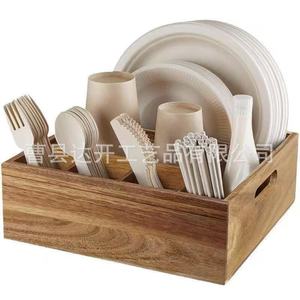 Caja de almacenamiento de madera con compartimentos para cubiertos de cocina y vajilla de exterior, organizador de escritorio rectangular - Product Image 4