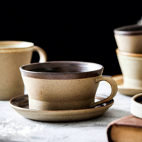 Ensemble tasse et soucoupe à café en céramique vintage fait main, réutilisable, personnalisé, en porcelaine, pour latte, thé et café