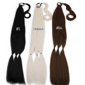 Estensione per Coda di Cavallo Sintetica Intrecciata Nera Lunga 34 Pollici in Fibra Resistente al Calore <span class=keywords><strong>con</strong></span> Elastico, Posticcio a Trama <span class=keywords><strong>Singola</strong></span> per Donne - Product Image 6