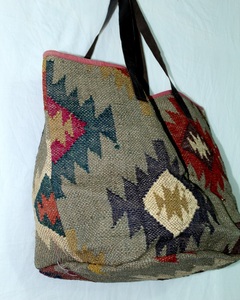 Bolso Tote de Gran Capacidad, Ligero, Hecho a Mano en India, de Alta Calidad, para Mujer, con Correa de Cuero y Yute, Estilo Vintage, Cierre Abierto - Product Image 3