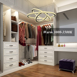 Lustre en cristal finition or, luminaire suspendu LED E26, blanc chaud 3500K, commande par interrupteur, intensité réglable, hauteur ajustable, salon - Product Image 2