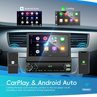 Podofo 1 Din 7 pouces voiture lecteur MP5 manuel écran rétractable voiture stéréo sans fil CarPlay Android Auto FM BT USB Type-C + MIC OEM