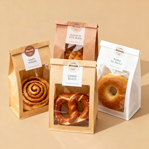 Bolsas de Papel Kraft Ecológicas a Prueba de Humedad con Diseño Personalizado para Almacenamiento de Pan Casero, Bolsas de Embalaje de Alimentos con Ventana Frontal - Product Image 1
