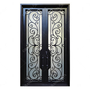 Porte d'entrée principale de villa vintage, grille décorative de luxe, double porte d'entrée en fer forgé - Product Image 5