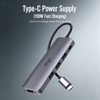 Hub USB-C Aigo 5-en-1, adaptateur multiport, sortie, ports USB, alimentation PD 100W pour réunion de bureau, projection sur projecteur
