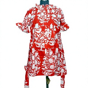Blusa Mini de Manga Larga con Cuello Barco para Mujer, Hecha a Mano, 100% Algodón, Estampado Floral, Ecológica, Transpirable, Moderna y Dulce - Product Image 1