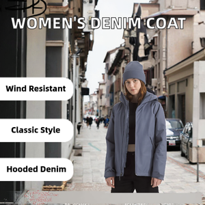 Veste en jean grise premium pour femme avec capuche, détails zippés, tissu tricoté, manches longues, style tendance, personnalisation disponible - Product Image 4
