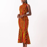 Robe longue africaine en coton imprimé sans manches à col montant pour femme – Élégante et tendance